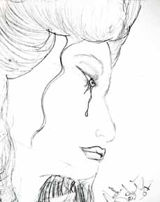 sketch of woman with tears