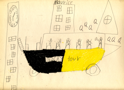 black and gold Duck with passengers downtown Pittsburgh