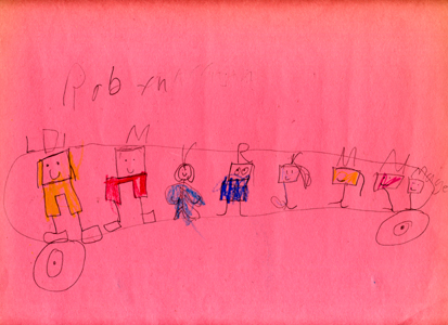 an inside view of the Duck with a colorfully dressed child in each seat