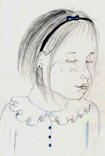 sketch of young girl in profile