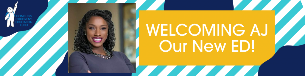 Image of new Executive Director Ardana "AJ" Jefferson with text "Welcoming AJ Our New ED!"